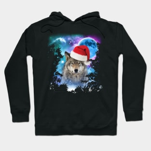 Funny Gray Wolf Christmas - Santa Hat Wolves Outfit - Wolf Lover Hoodie